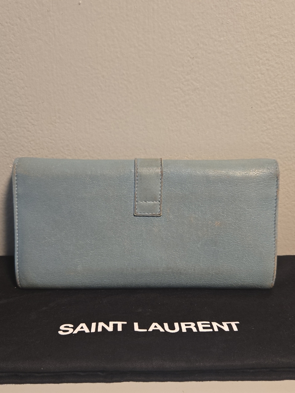 Saint Laurent Light Blue Leather Wallet with Gold Y Detail - Picture 13 of 15